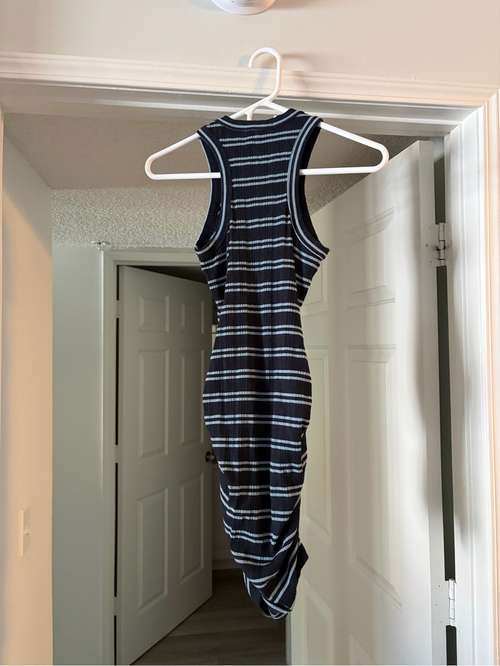 Sundry Black and Light Blue Striped Ribbed Top